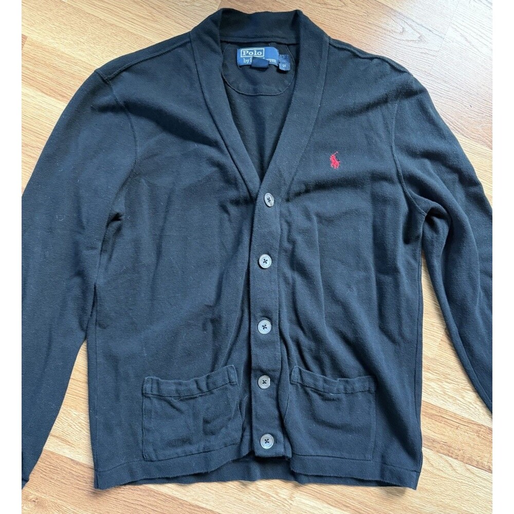 Polo Ralph Lauren Womens Small Black Cotton Button Front Cardigan Sweater